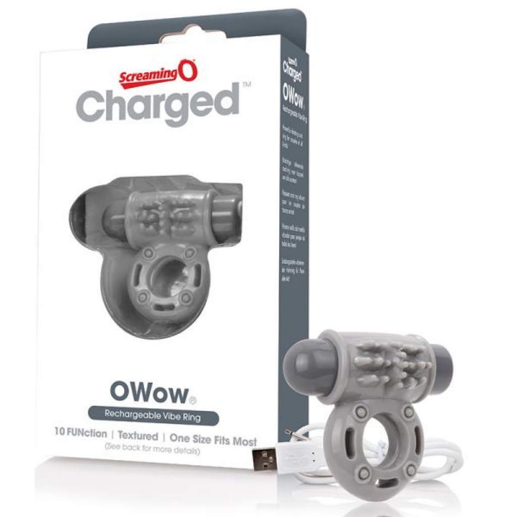 Screaming O Charged Owow Vooom Vibrating Cock Ring - Grey - Couples Vibrating Penis Rings