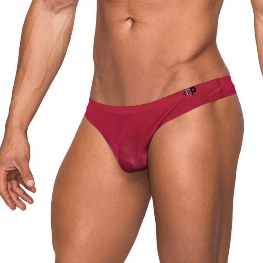 Male Power Seamless Sleek Thong Sheer Pouch Wine S/M - Mens Underwear