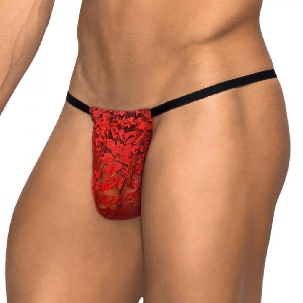 Male Power Stretch Lace Posing Strap Red One Size - Mens Underwear