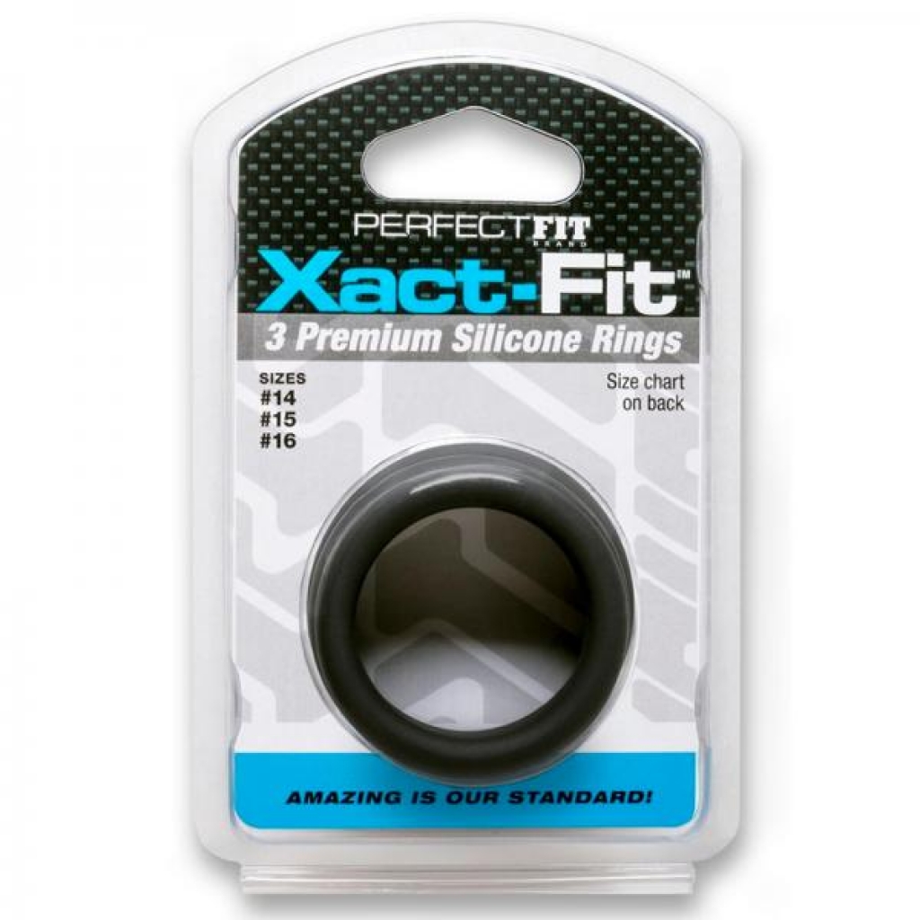 Perfect Fit Xact-fit Silicone Rings S-m (#14, #15, #16) Black - Cock Ring Trios