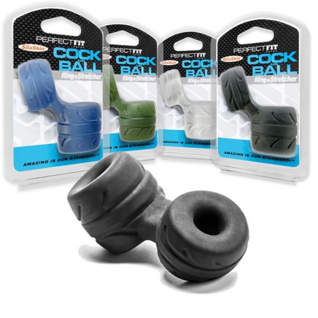Perfect Fit Cock + Ball Ring & Stretcher Black - Mens Cock & Ball Gear
