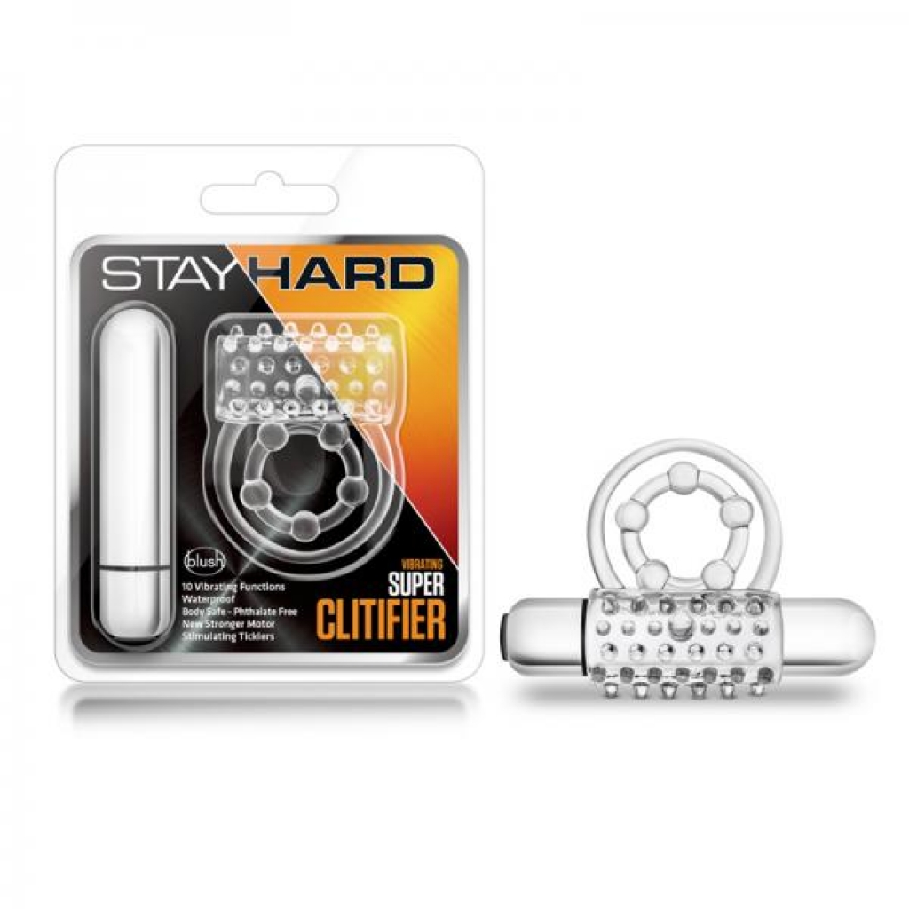 Blush Stay Hard Vibrating Super Clitifier Clear - Couples Vibrating Penis Rings
