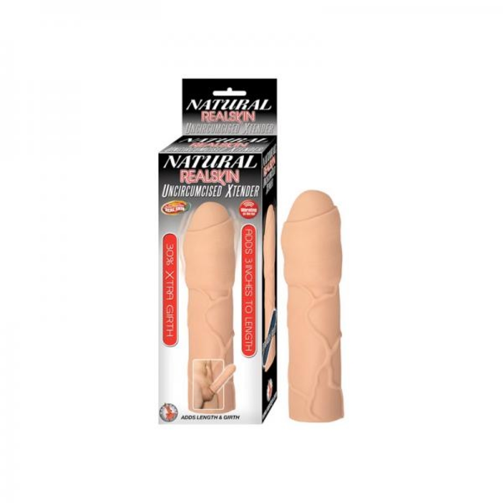 Natural Realskin Uncircumcised Xtender Vibrating Beige - Penis Extensions