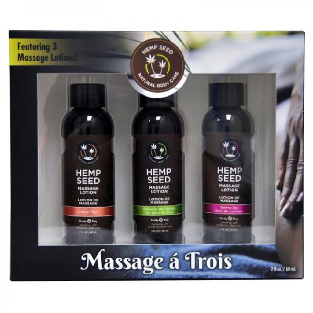 Earthly Body Gift Set Massage A Trois Includes: 2oz Isle Of You Massage Lotion, 2oz Skinny Dip Massa - Sensual Massage Oils & Lotions