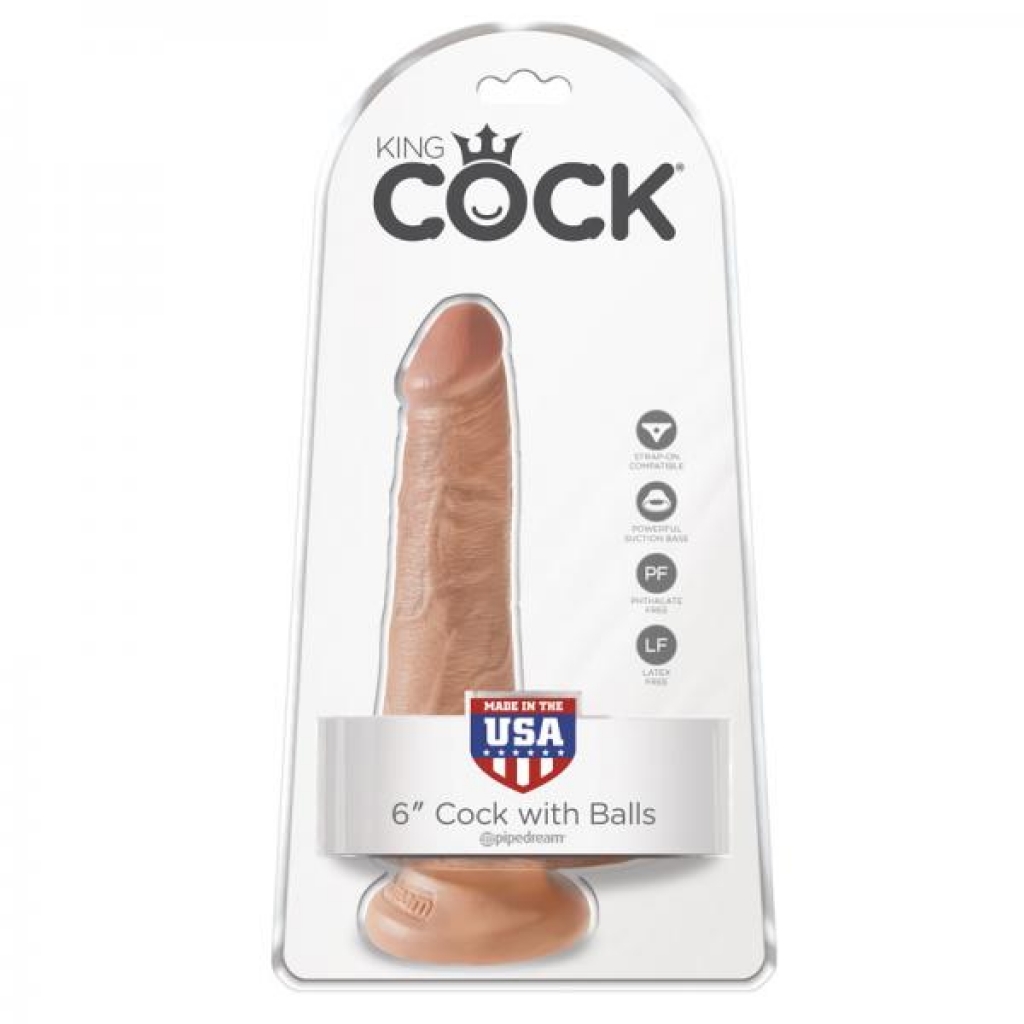 King Cock 6in Cock With Balls - Tan - Realistic Dildos & Dongs