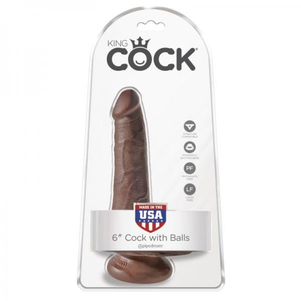 King Cock 6in Cock With Balls - Brown - Realistic Dildos & Dongs