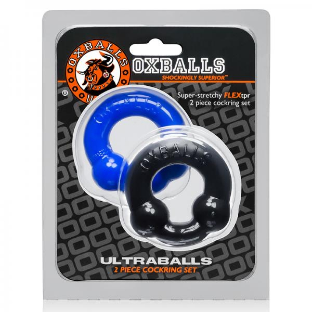 Oxballs Ultraballs, 2-pack Cockring, Black & Police Blue - Couples Vibrating Penis Rings
