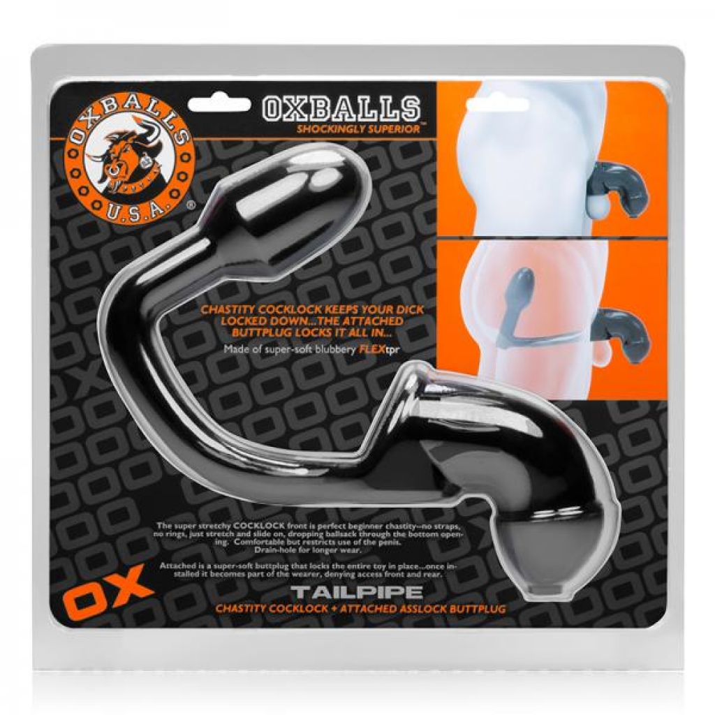 Oxballs Tailpipe, Chastity Cock-lock And Attacehd Buttplug, Black - Chastity & Cock Cages