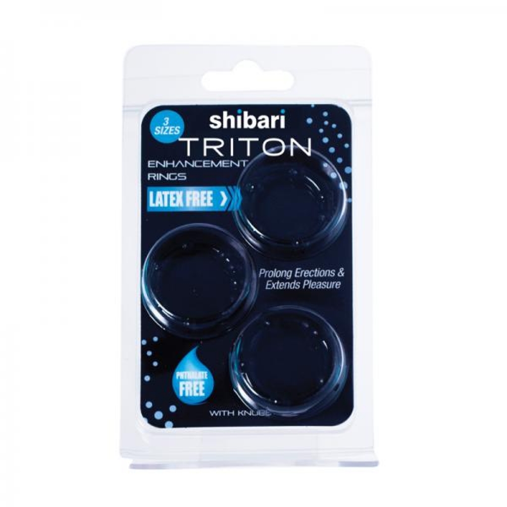 Shibari Triton Enhancement Pleasure Rings With Knubbs 3pk Black - Classic Penis Rings