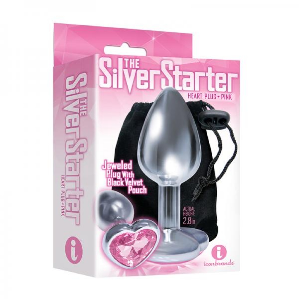 The 9's, The Silver Starter, Bejeweled Heart Stainless Steel Plug, Pink - Anal Plugs