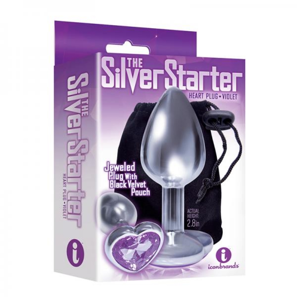 The 9's, The Silver Starter, Bejeweled Heart Stainless Steel Plug, Violet - Anal Plugs