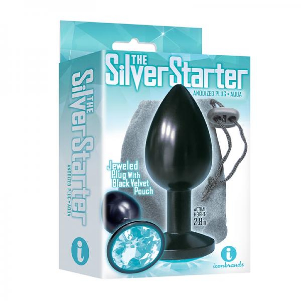 The 9's, The Silver Starter, Bejeweled Anodized Stainless Steel Plug, Aqua - Anal Plugs