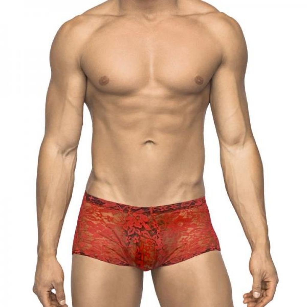 Male Power Stretch Lace Mini Short Red Small - Mens Underwear