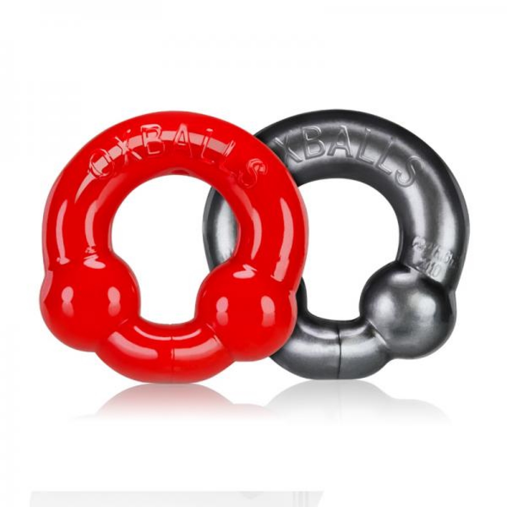 Oxballs 2-pack Cockring, Steel & Red - Mens Cock & Ball Gear