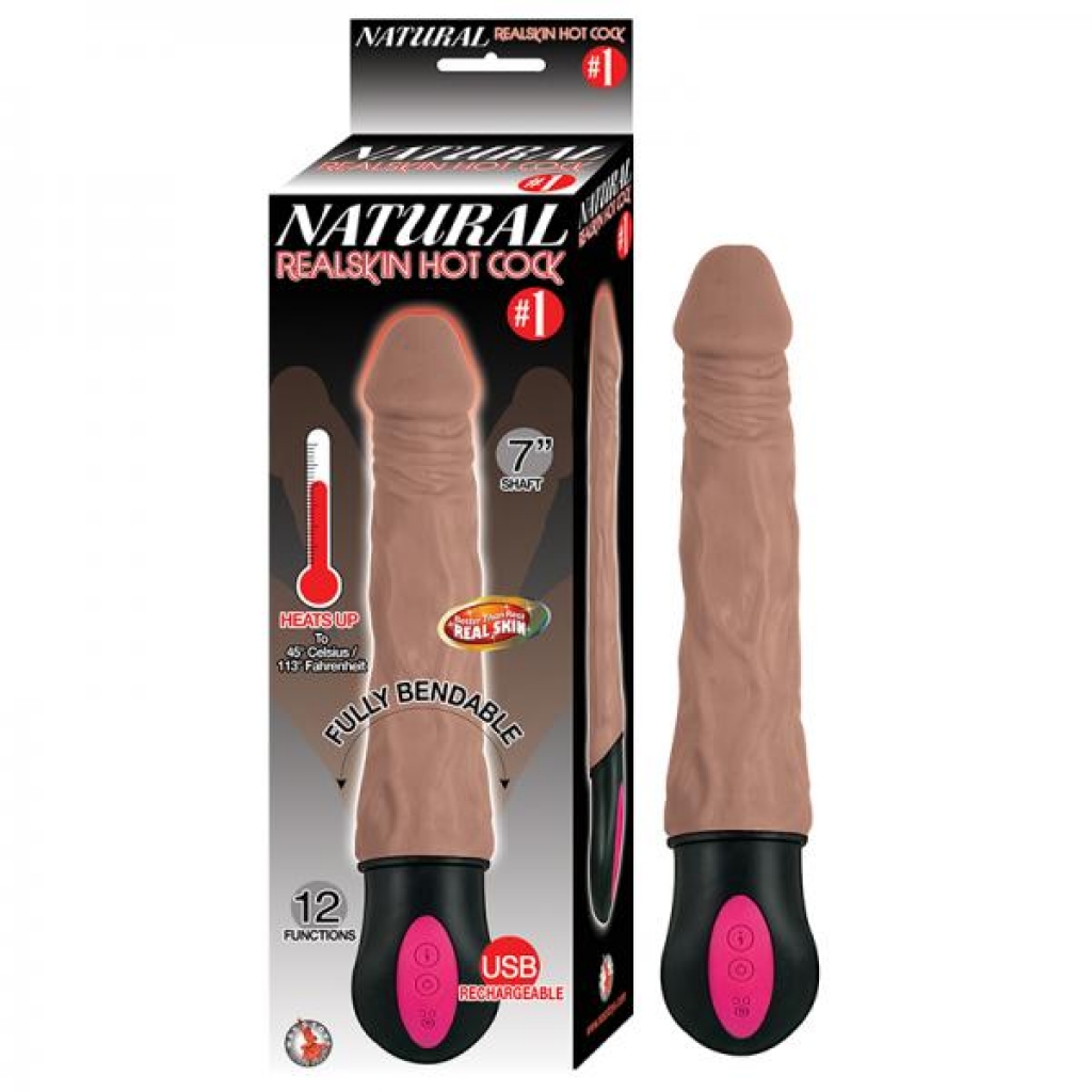 Natural Realskin Hot Cock #1 Fully Bendable 12 Function Usb Cord Included Waterproof Brown - Realistic