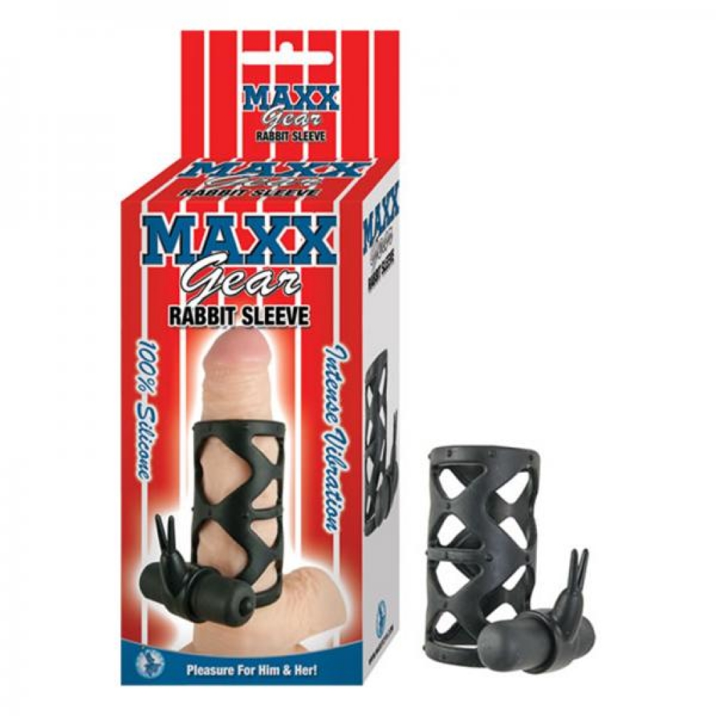 Maxx Gear Rabbit Sleeve Black - Couples Vibrating Penis Rings