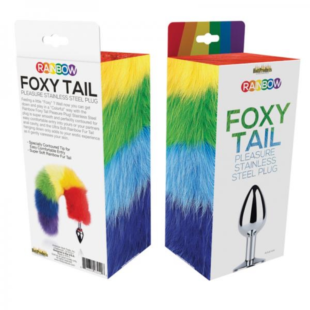 Rainbow Foxy Tail  Fur Tail With Stainless Steel Butt Plug - Anal Plugs