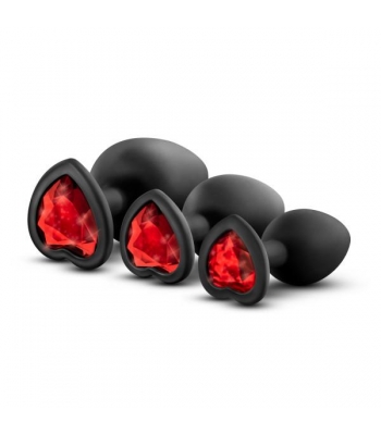 Bling Plugs Training Kit Black with Red Gems - Anal Trainer Kits