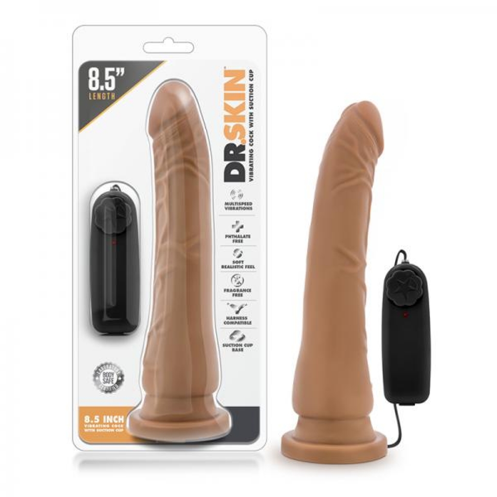 Dr. Skin - 8.5 Inch Vibrating Realistic Cock With Suction Cup - Mocha - Realistic