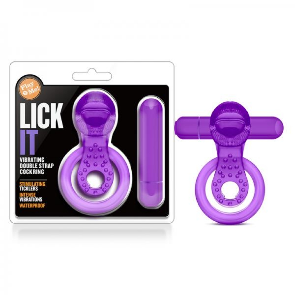Play With Me - Lick It - Vibrating Double Strap Cockring - Purple - Couples Vibrating Penis Rings