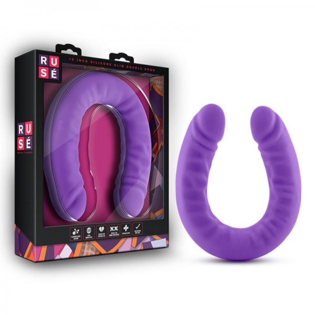 Ruse - 18 Inch Silicone Slim Double Dong - Purple - Double Dildos