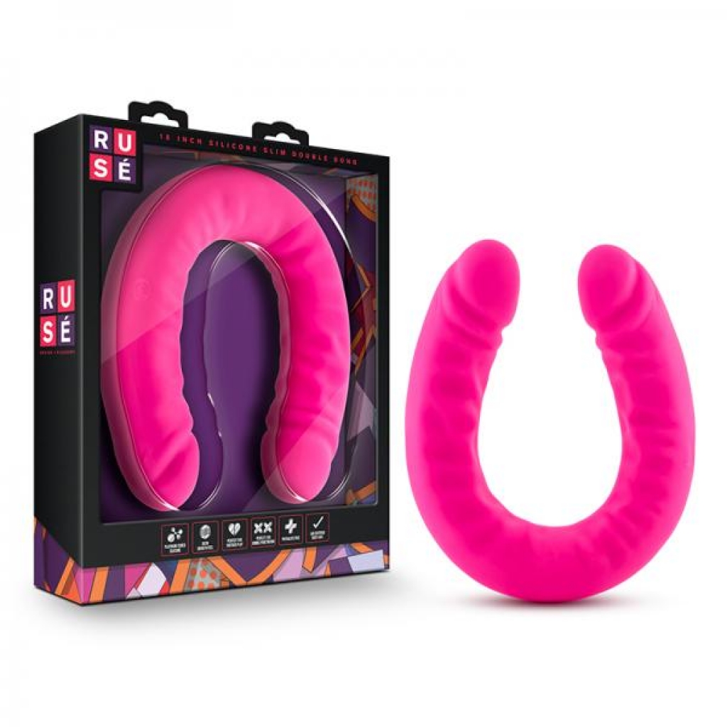 Ruse - 18 Inch Silicone Slim Double Dong - Hot Pink - Double Dildos