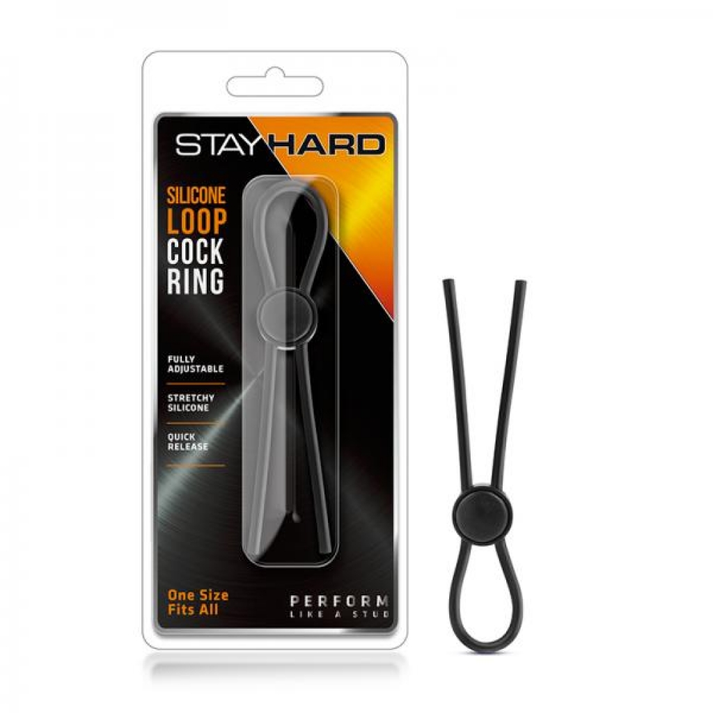 Stay Hard - Silicone Loop Cock Ring - Black - Adjustable & Versatile Penis Rings