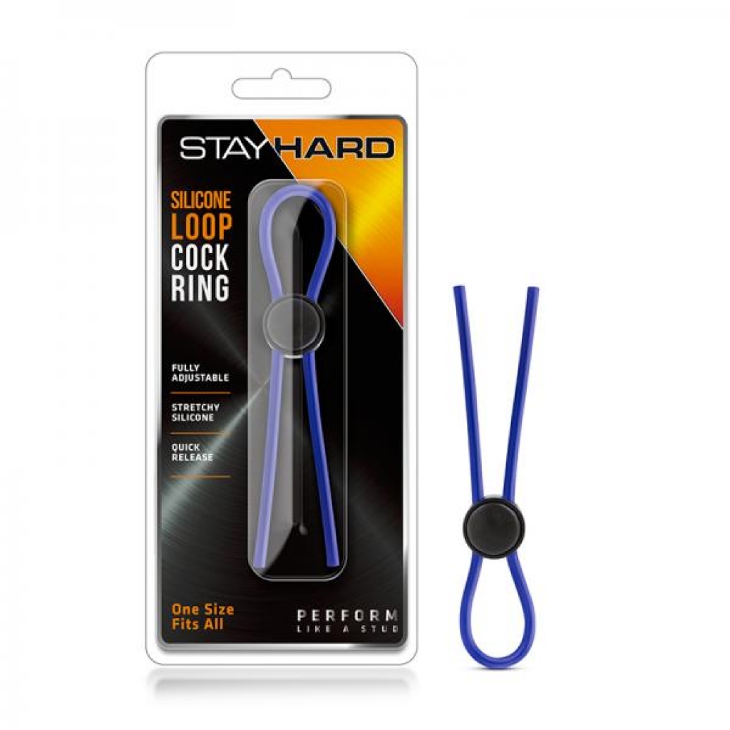 Stay Hard - Silicone Loop Cock Ring - Blue - Adjustable & Versatile Penis Rings