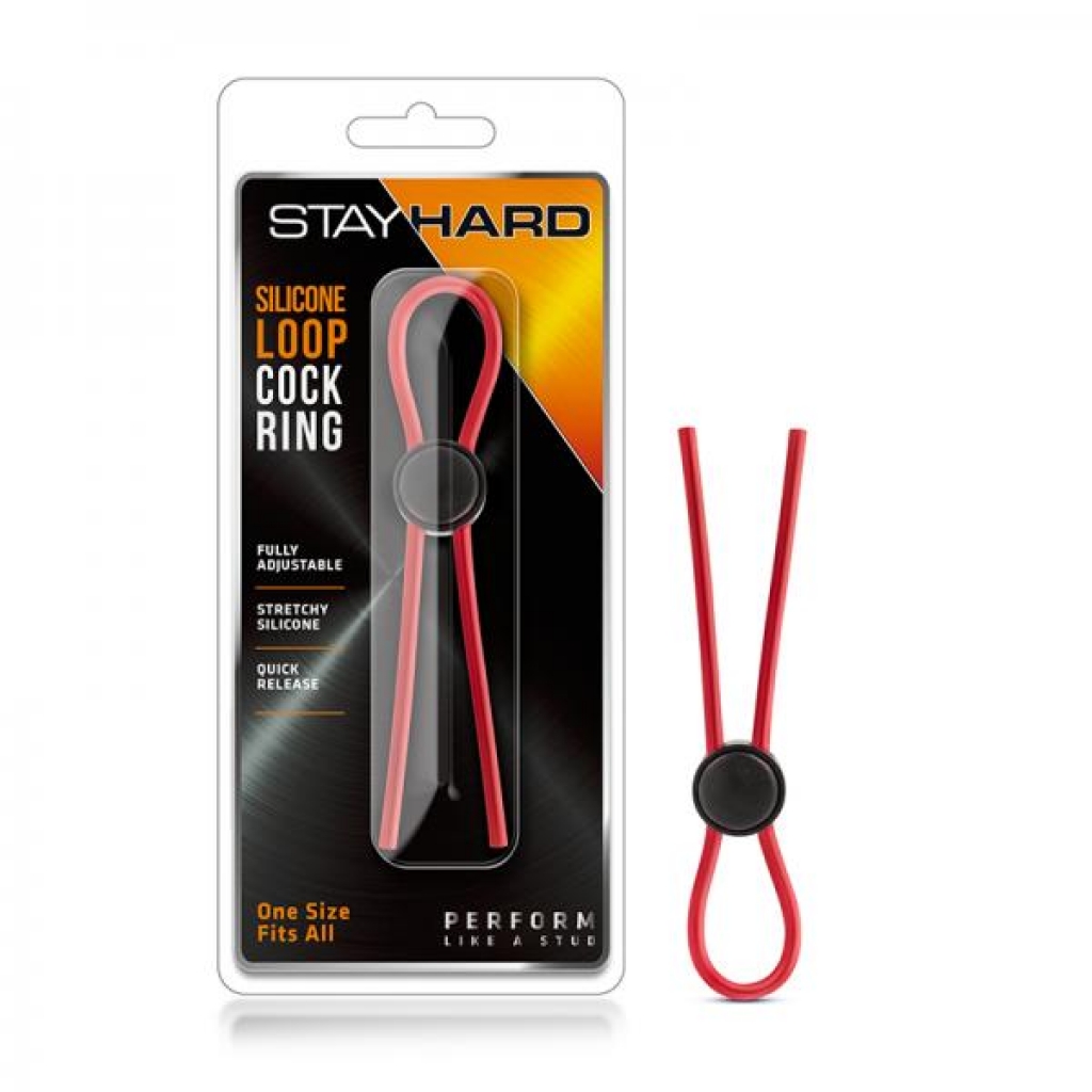 Stay Hard - Silicone Loop Cock Ring - Red - Adjustable & Versatile Penis Rings