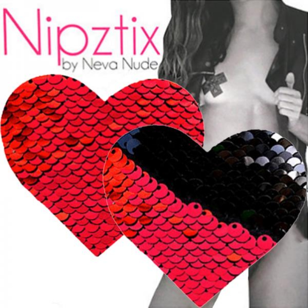Neva Nude Pasty Heart Sequins Red To Black - Pasties, Tattoos & Accessories