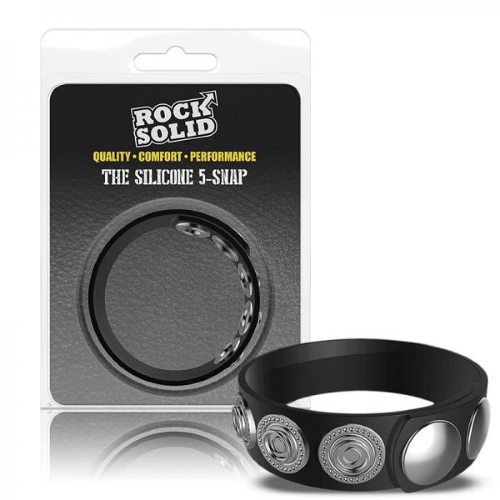 Rock Solid Silaflex 5-snap (adjustable) Black - Adjustable & Versatile Penis Rings
