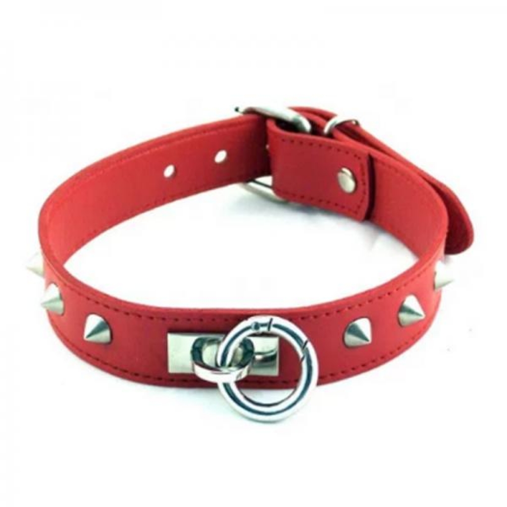 Rouge O Ring Studded Collar Red - Collars & Leashes