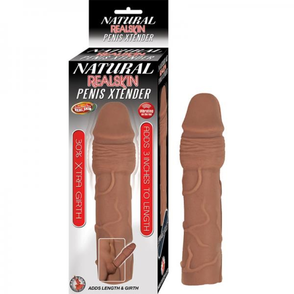 Natural Realskin Penis Xtender With Removable Bullet Waterproof Brown - Penis Extensions