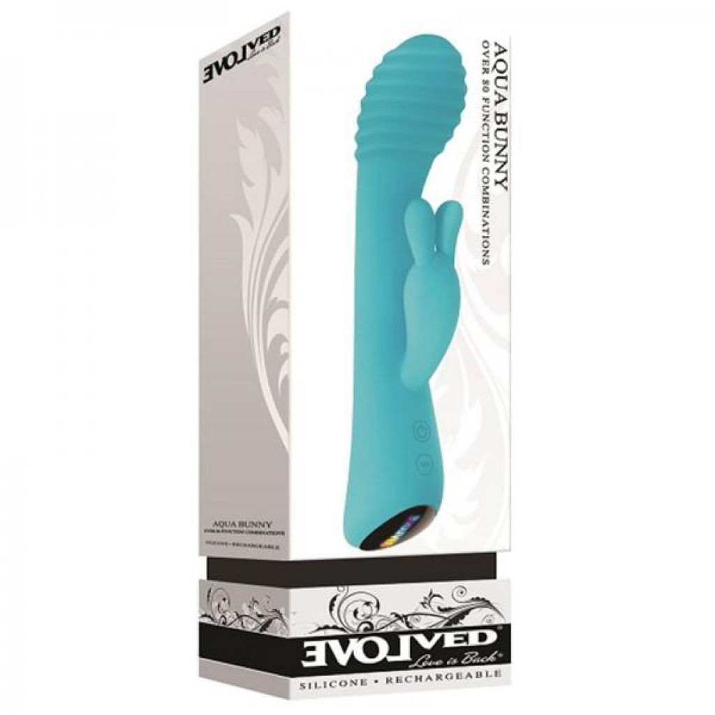 Evolved Aqua Bunny 9 Shaft Function 9 Clit Stim Functions Rechargeable Silicone Waterproof Teal - Rabbit Vibrators