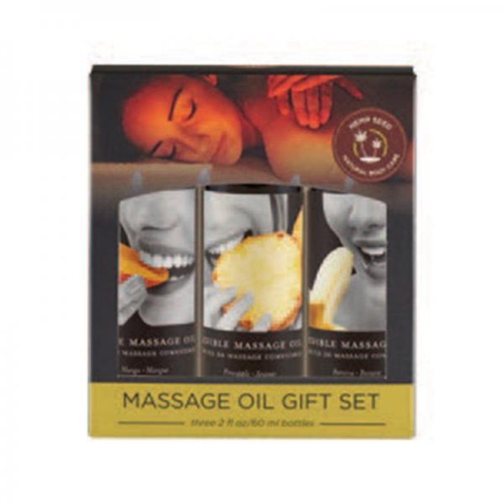 Earthly Body Edible Massage Oil Gift Set: 2oz Mango,2oz Banana & 2oz Pineapple - Babydolls & Slips