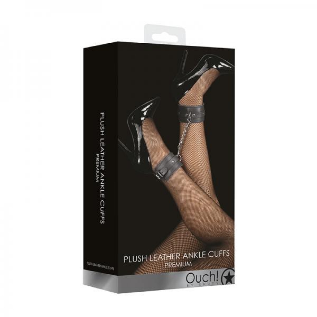 Ouch! Plush Leather Ankle Cuffs - Black - Ankle Cuffs