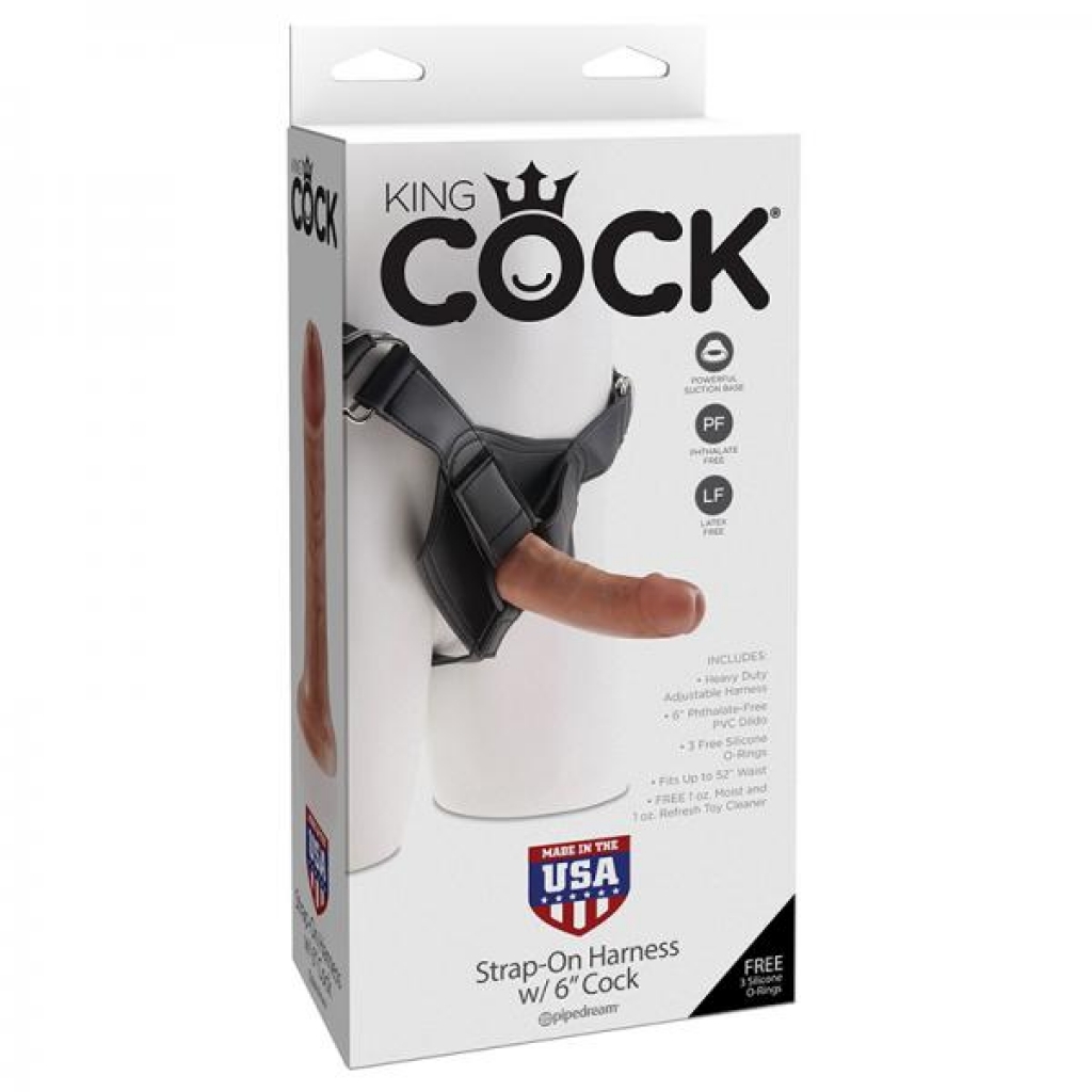 King Cock Strap-on Harness W/ 6in Cock Tan - Harness & Dong Sets