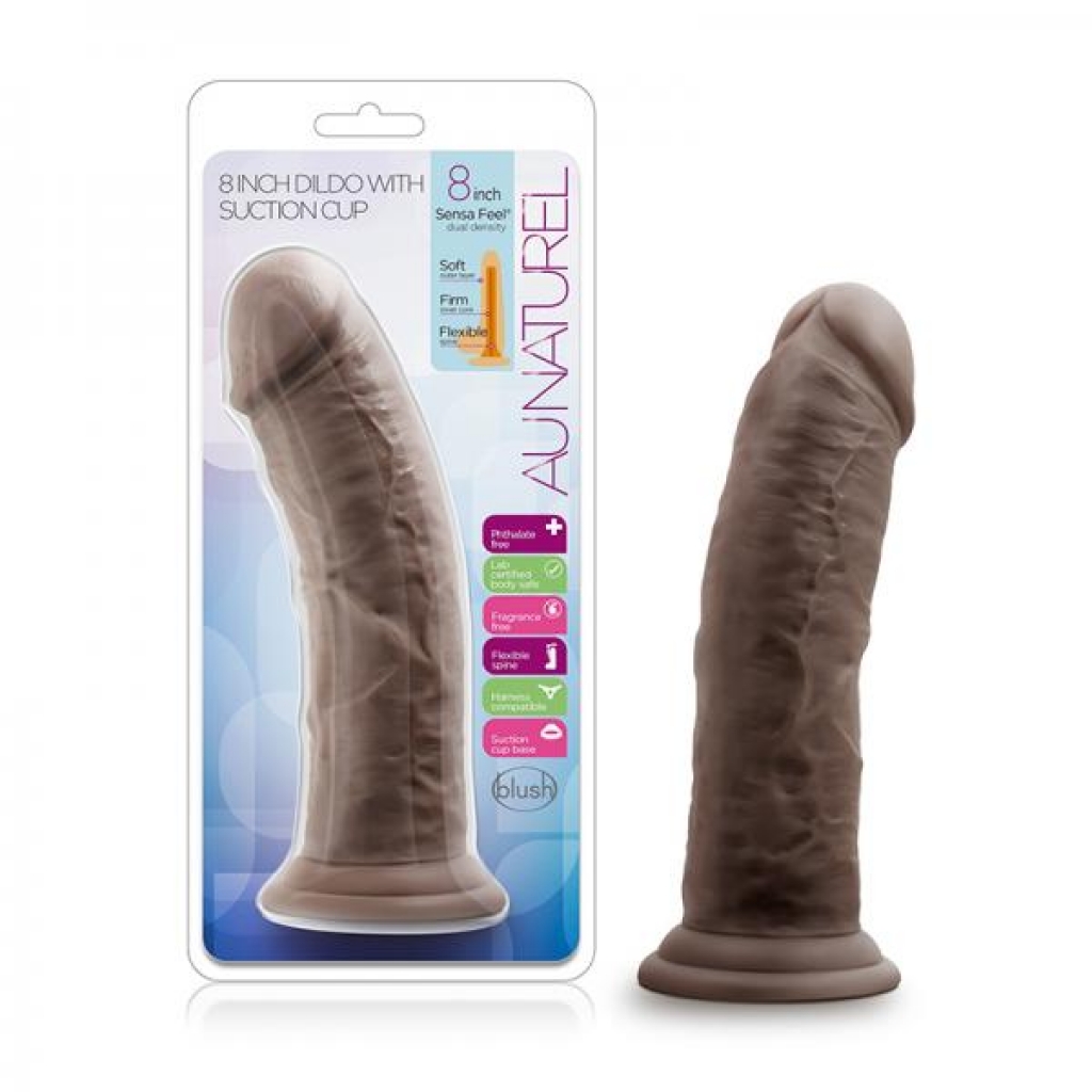 Au Naturel - 8in Dildo With Suction Cup - Chocolate - Realistic Dildos & Dongs