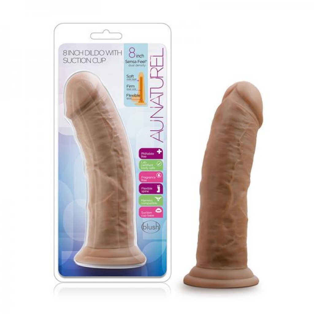 Au Naturel - 8in Dildo With Suction Cup - Mocha - Realistic Dildos & Dongs