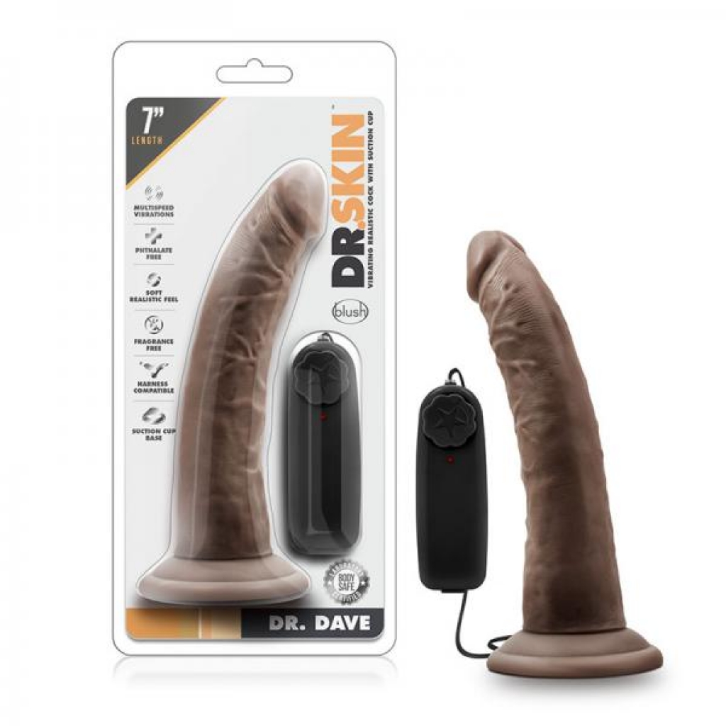 Dr. Skin - Dr. Dave - 7in Vibrating Cock With Suction Cup - Chocolate - Realistic