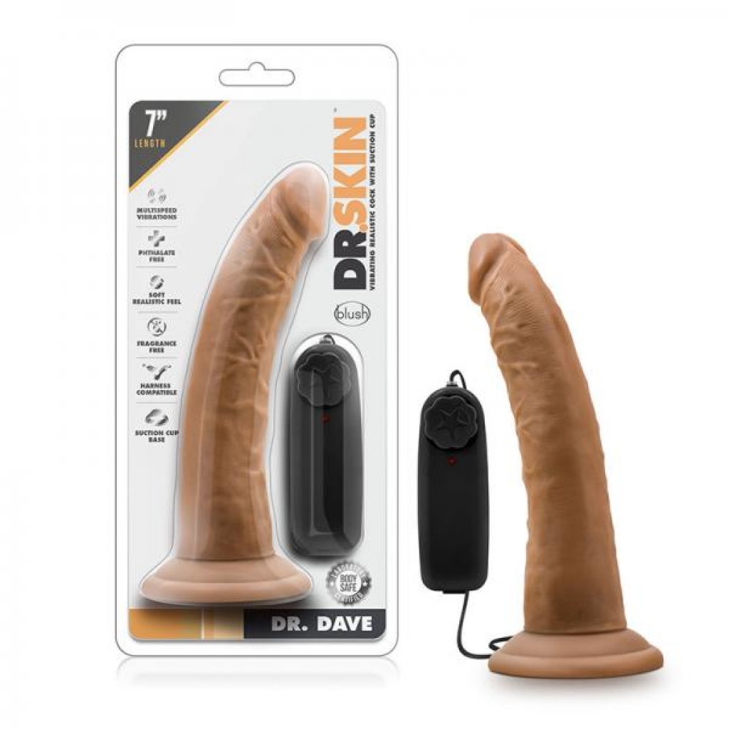 Dr. Skin - Dr. Dave - 7in Vibrating Cock With Suction Cup - Mocha - Realistic