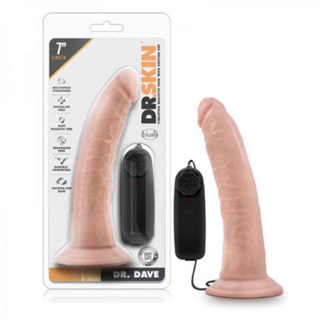 Dr. Skin - Dr. Dave - 7in Vibrating Cock With Suction Cup - Vanilla - Realistic