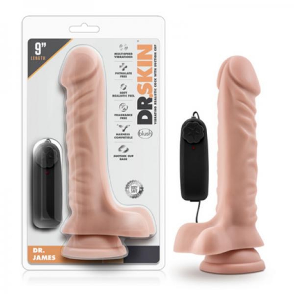 Dr. Skin - Dr. James - 9in Vibrating Cock With Suction Cup - Vanilla - Realistic