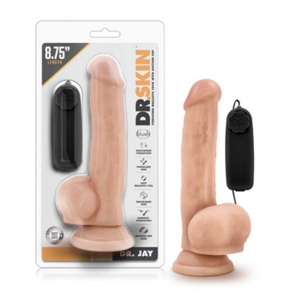 Dr. Skin - Dr. Jay - 8.75in Vibrating Cock With Suction Cup - Vanilla - Realistic