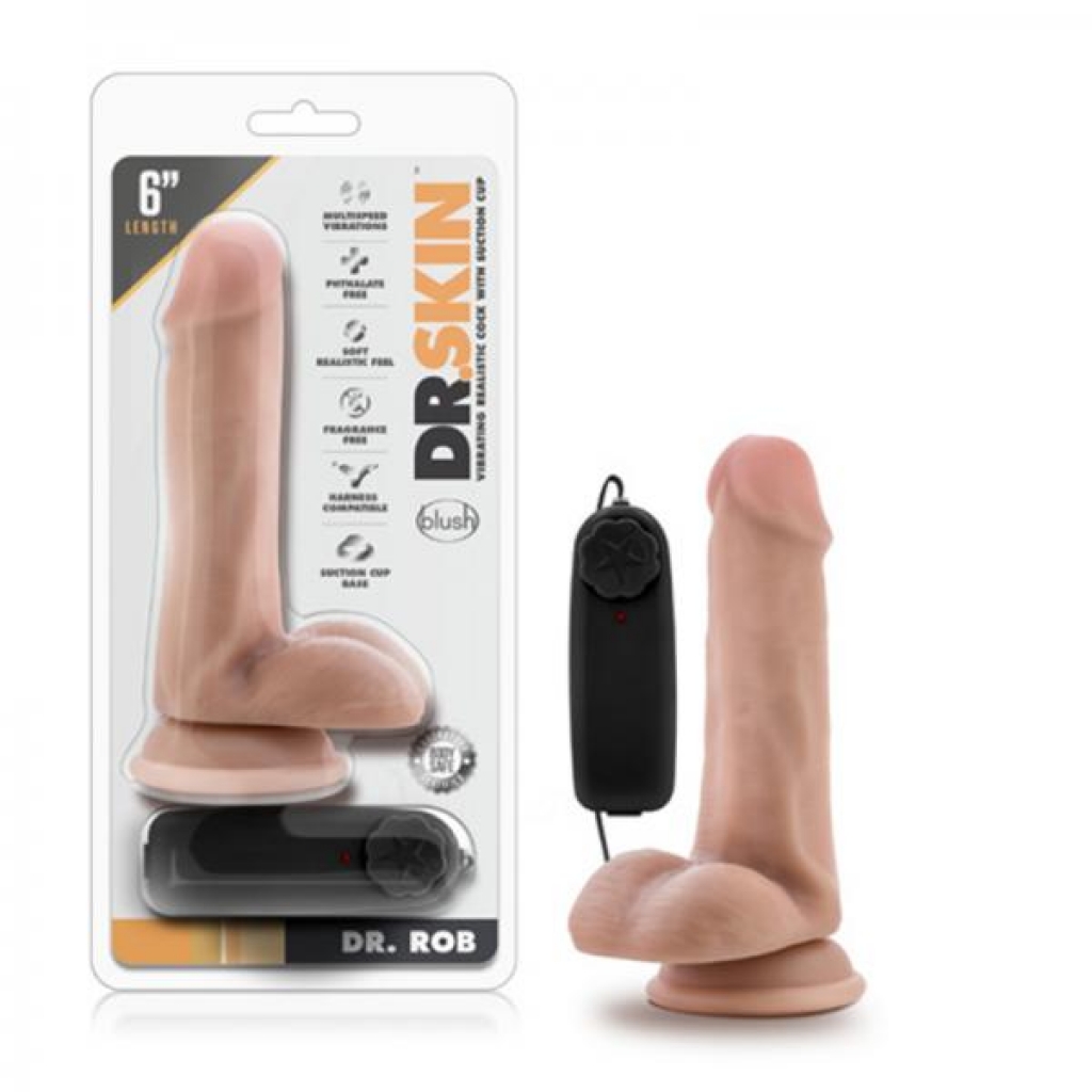 Dr. Skin - Dr. Rob - 6in Vibrating Cock With Suction Cup - Vanilla - Realistic