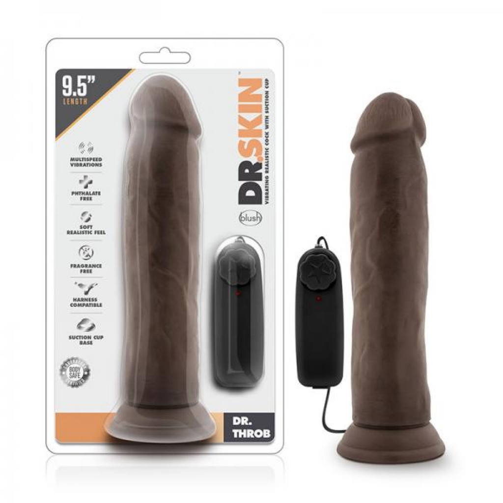 Dr. Skin - Dr. Throb - 9.5in Vibrating Realistic Cock With Suction Cup - Chocolate - Realistic