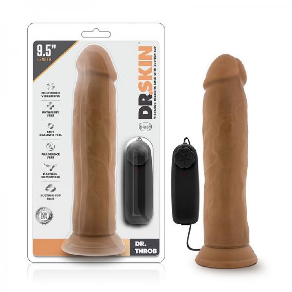 Dr. Skin - Dr. Throb - 9.5in Vibrating Realistic Cock With Suction Cup - Mocha - Realistic