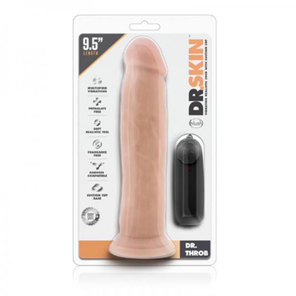 Dr. Skin - Dr. Throb - 9.5in Vibrating Realistic Cock With Suction Cup - Vanilla - Realistic