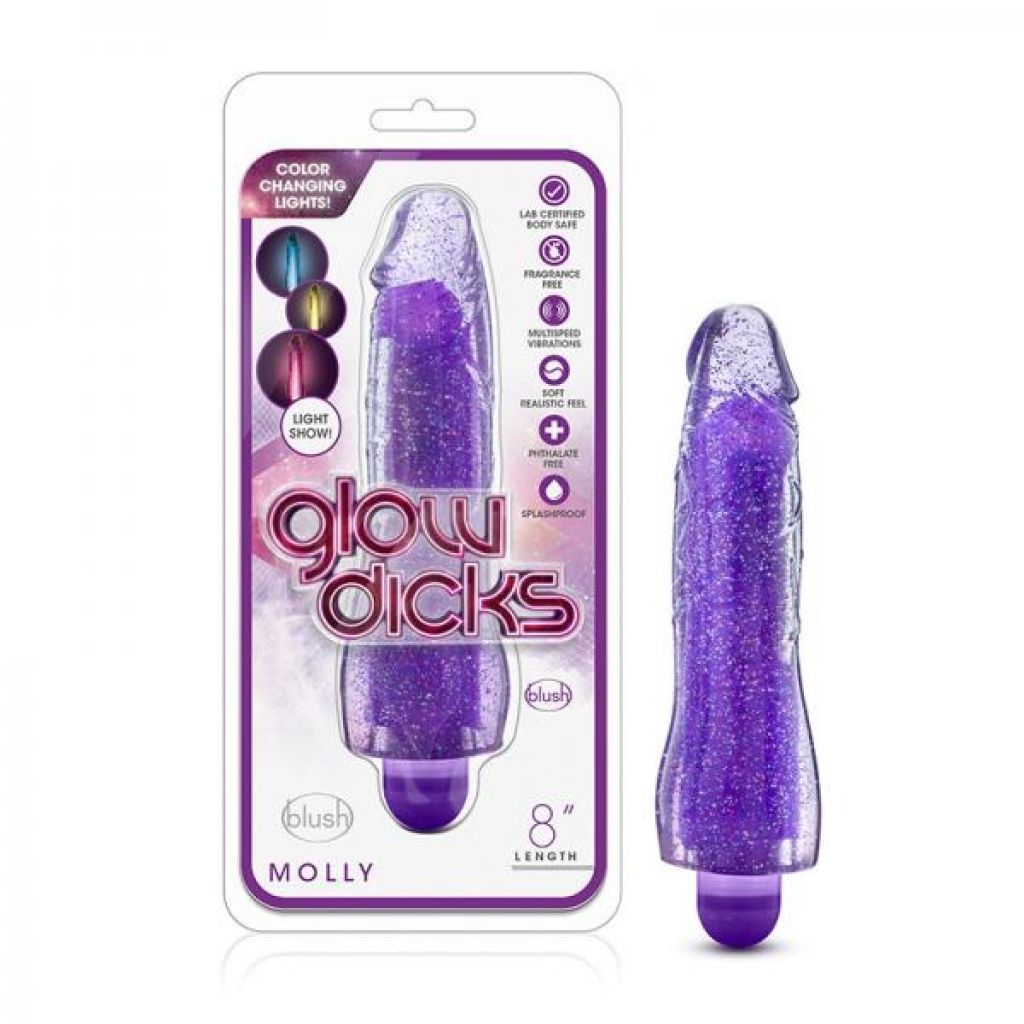 Glow Dicks - Molly Glitter Vibrator - Purple - Realistic