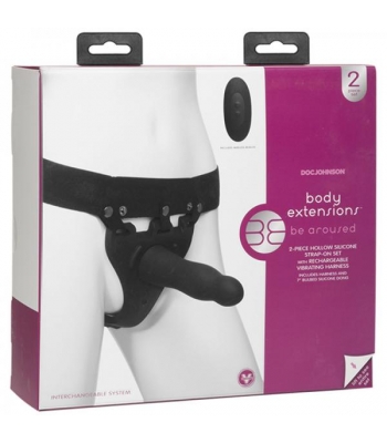 Body Extensions Hollow Slim Dong Strap-on 2-piece Set With Clitoral Vibrator Black - Harness & Dong Sets